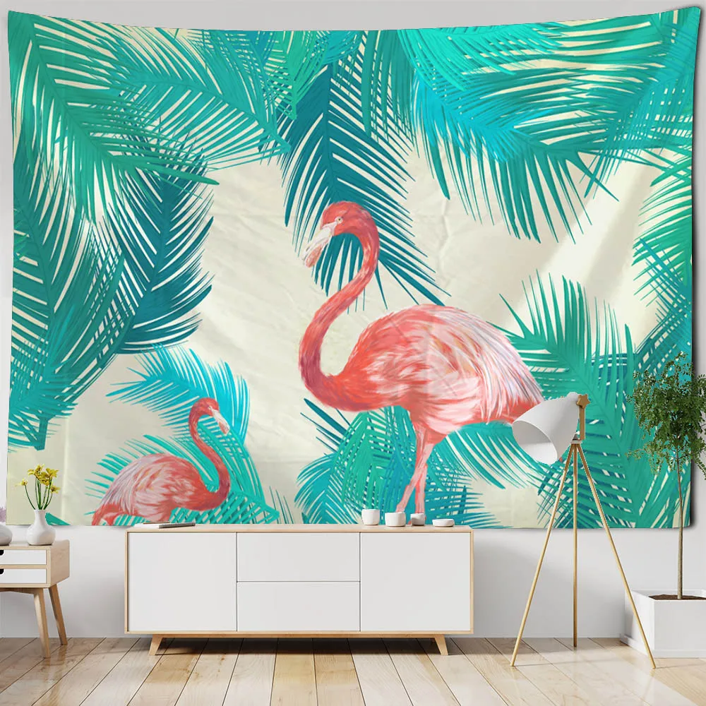 

Nordic style tapestry tropical plant flamingo hanging cloth dormitory bedroom headboard background living room wall decoration