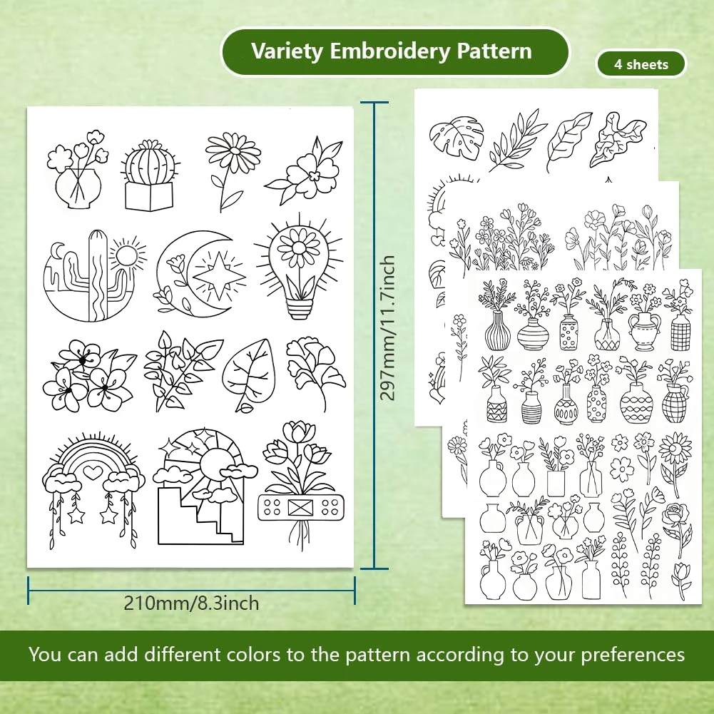 Boho Vase Flower Butterfly Stick And Stitch Embroidery Transfer Water Soluble Stabilizer For Embroidery Lovers