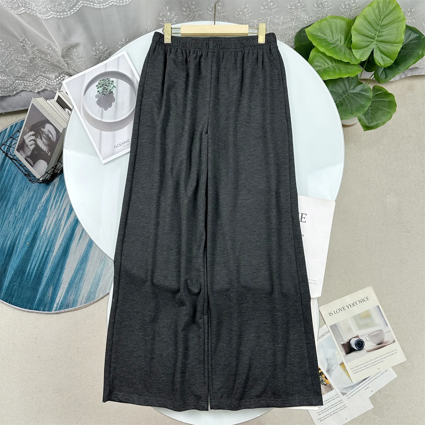 

Широкие брюки с высокой талией серого цвета, прямого кроя, с высоким содержанием шерсти, повседневные, осенне-зимние, новый стиль, женская мода