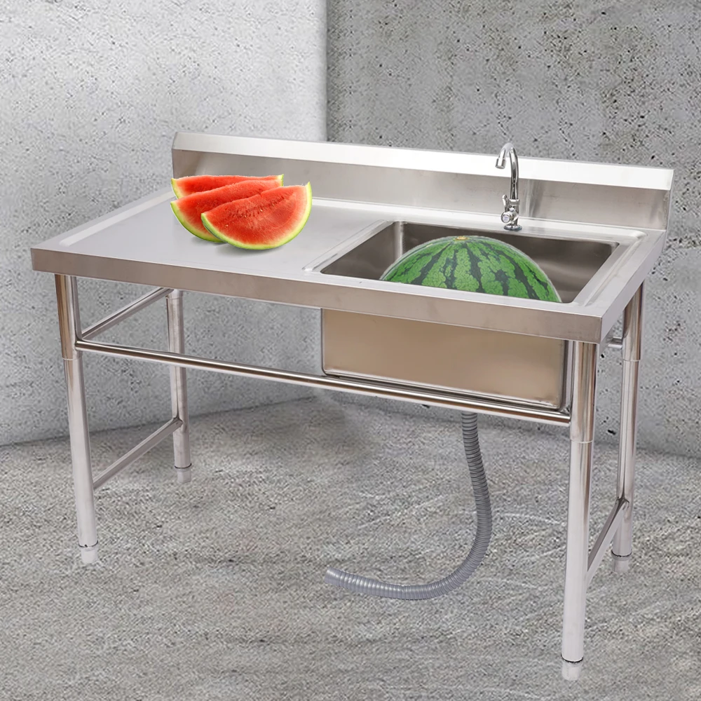 1 Compartment Commercial Kitchen Sink Restaurant Sink Utility Sink Drain Board for Hotel Laundry Room Basement Garage