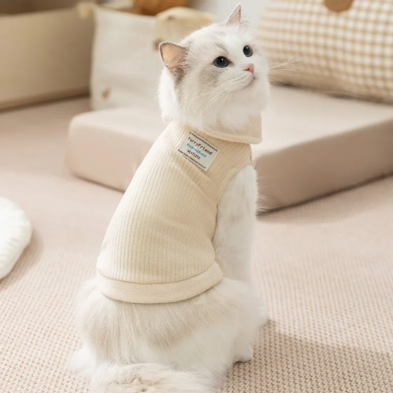 

Winter Cat Sweatshirt Fleece Lined Turn Down Collar Sleeveless Base Layer Soft Warm Ribbed Vest Cozy For Cats And Kittens Warmer