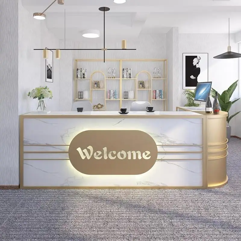 Reception per mobili commerciali Banco reception di lusso in oro bianco rosa Banco reception per applicazioni di edifici per uffici