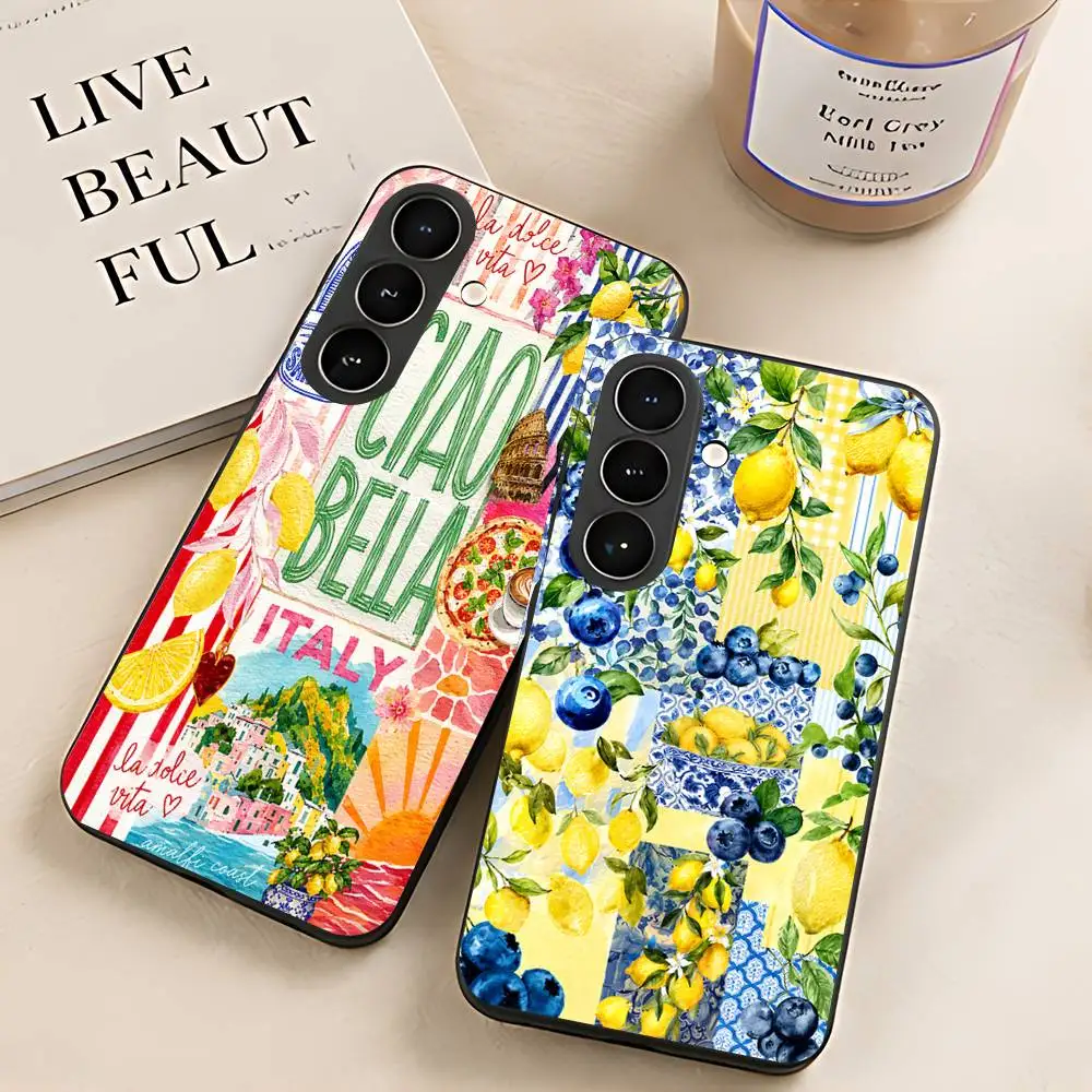 Summer Blueberry Lemon Silicone Phone Case For Samsung Galaxy S21 S22 S23 S24ULTRA S25ULTRA FE Ultra Plus5G A52S S26 Cover