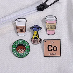 coffee cup bottles Cartoon Jewelry Cute Dogs Metal Enamel Pins and Brooches Fashion Lapel Pin Badge Funny Gifts