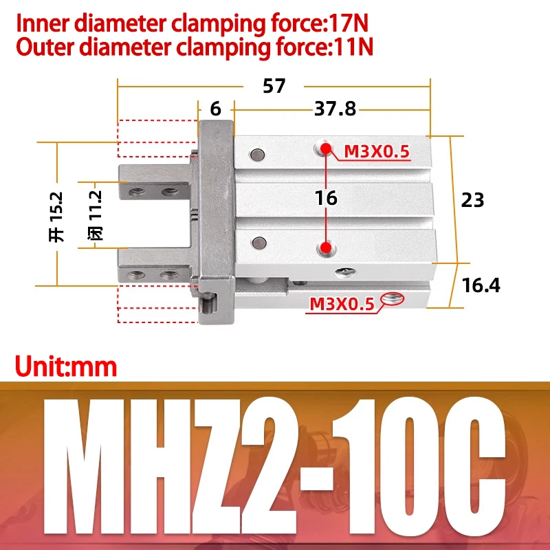 AIRSLG MHZ2 10D 16D 20D 25D 32D 40D MHZ2 10S MHZ2 10C Paralleler Luftgreifer AFR Marke Pneumatikzylinder Doppel- oder einfachwirkender Greifer 9