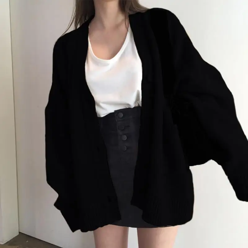 

Bla Knitted Sweater Coat Cardigan Women's Spring Autumn Loose Sle Gentle Lazy Faion Outerwear ular Top Single Button...
