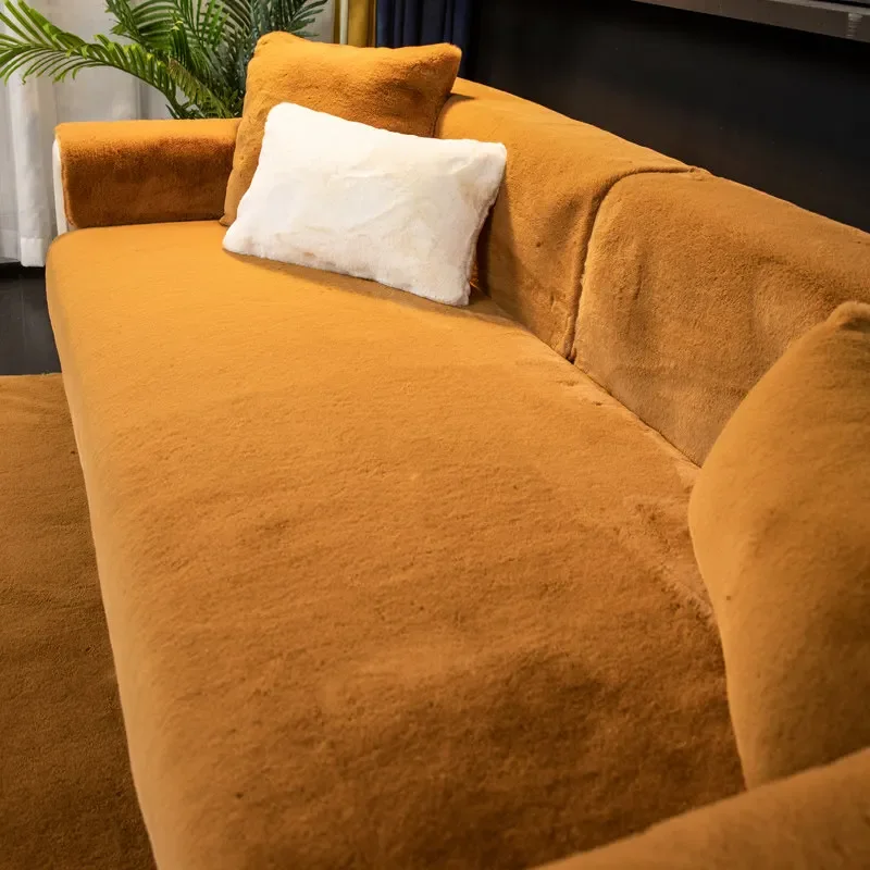 Imitation Rabbit Plush Sofa Cushion Winter Plush Thick Plush Sofa Cover Non-slip Mat Warm Wear-resistant Living Room Decoration