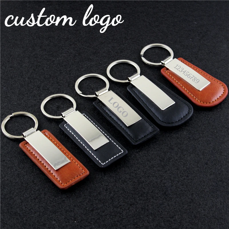 High-end Laser Engrave Logo Leather Metal Keychain for Men Women Personalize Car Key Chain Custom Vintage Company Name Keyring