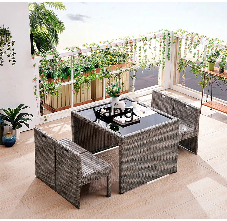 LH Outdoor-Rattanstuhl, Kombination aus Rattan-Balkon, Freizeittisch und Stuhl