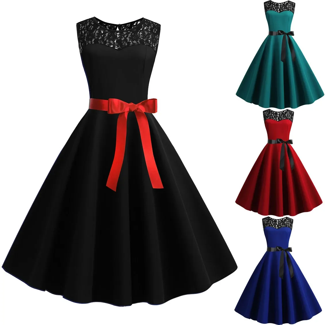 

Women Vintage Elegant Dress Solid Color Black Sleeveless Elegant Stylish Casual Dress Evening Party Prom Swing Women Dress