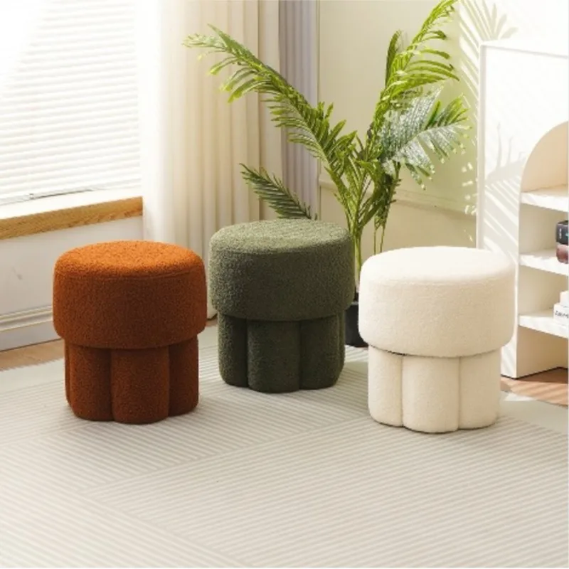 Taburete de piel de cordero Joylove, popular para el hogar, taburete de maquillaje, taburete para cambiar zapatos en la entrada, taburete infantil con forma de hongo, taburete para sala de estar y café