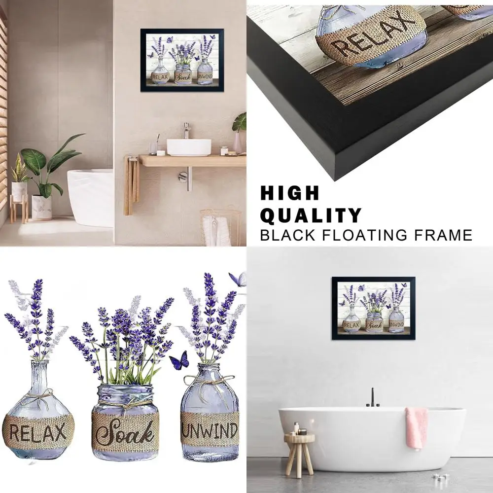 

Настенное искусство лаванды в деревенском стиле: фиолетовая ваза для цветов и холст с бабочкой для декора ванной комнаты в деревенском стиле