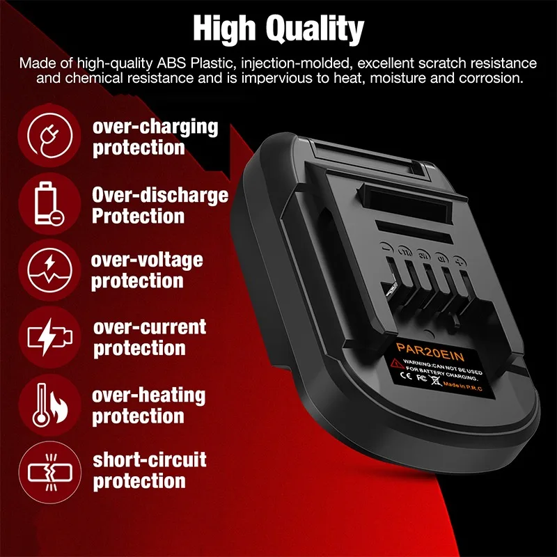 Adapter baterii ALASICKA PAR20EIN do akumulatorów litowo-jonowych Parkside 20V, umożliwiający konwersję na akumulatory litowo-jonowe Einhell 18V do elektronarzędzi. — zdjęcie produktu 5