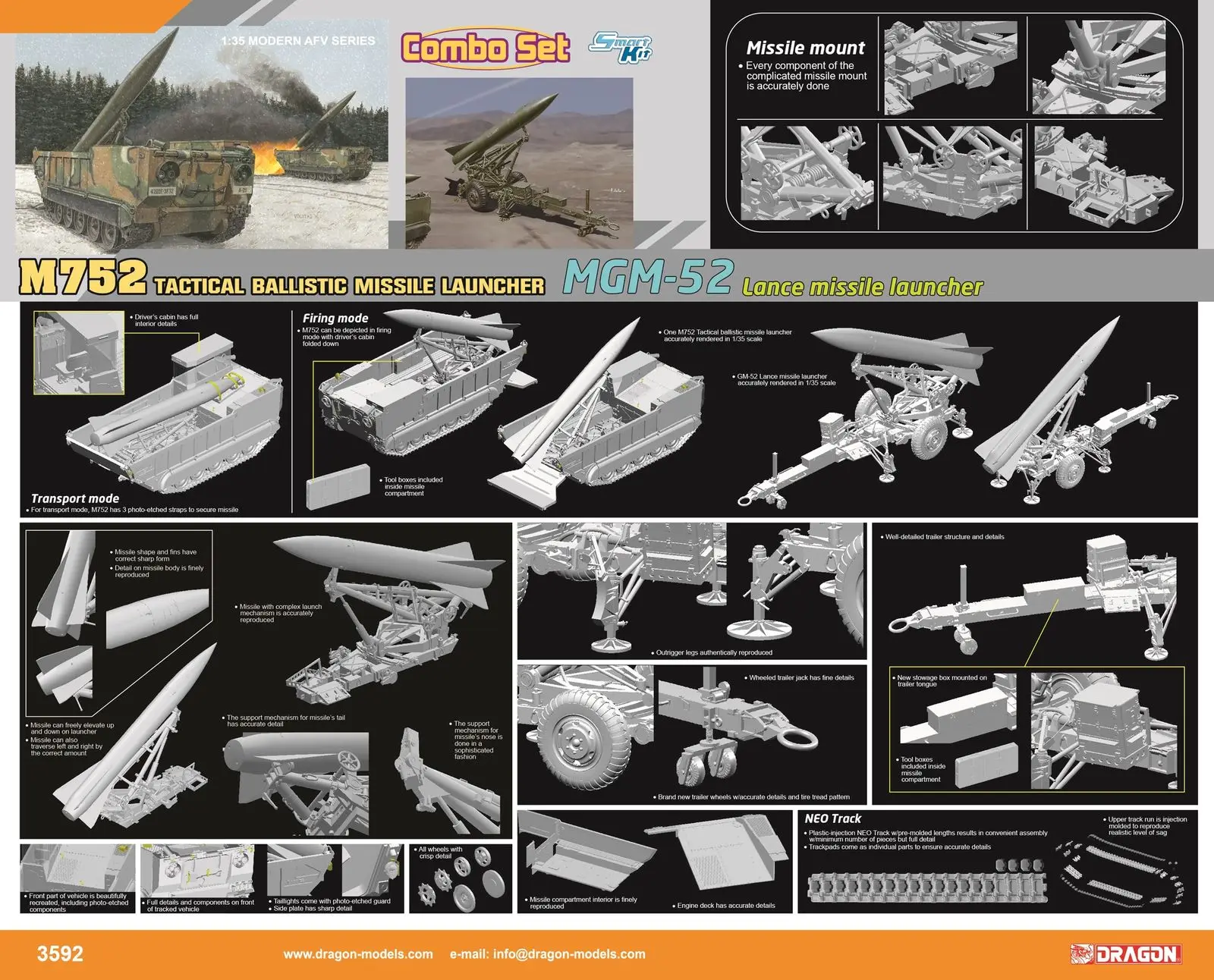 DRAGON 3592 1/35 M752 Tactical Ballistic Missile Launcher & MGM-52 Lance Missile Launcher - Scale Model Kit