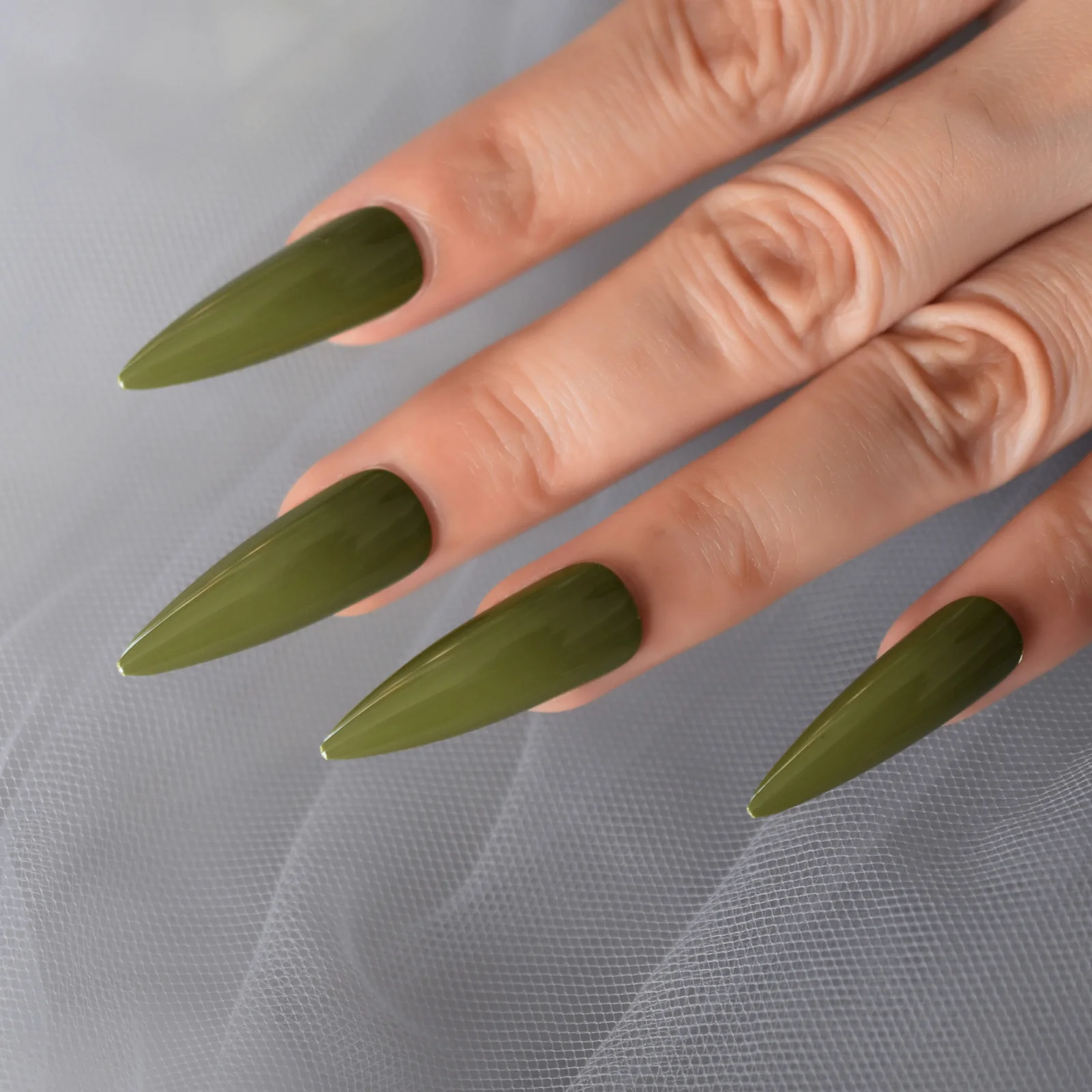 Faux Ongles en Acrylique Vert Foncé, Long Stiletto Artificiel, Pression sur N64.Sharp, Couverture Complète, Gel Brcorporelle, Salon de Manucure