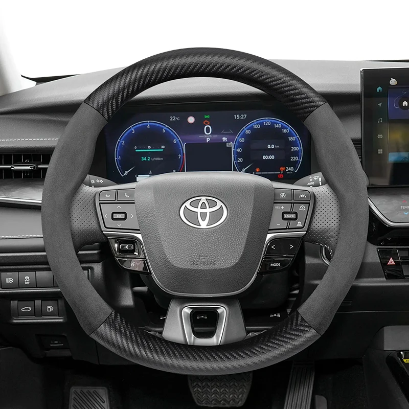 Para Toyota gamuza cubierta de volante de fibra de carbono ajuste Yaris Corolla Chr Rav4 Hilux Aygo Auris Wish Etios Touring Camry Tacoma