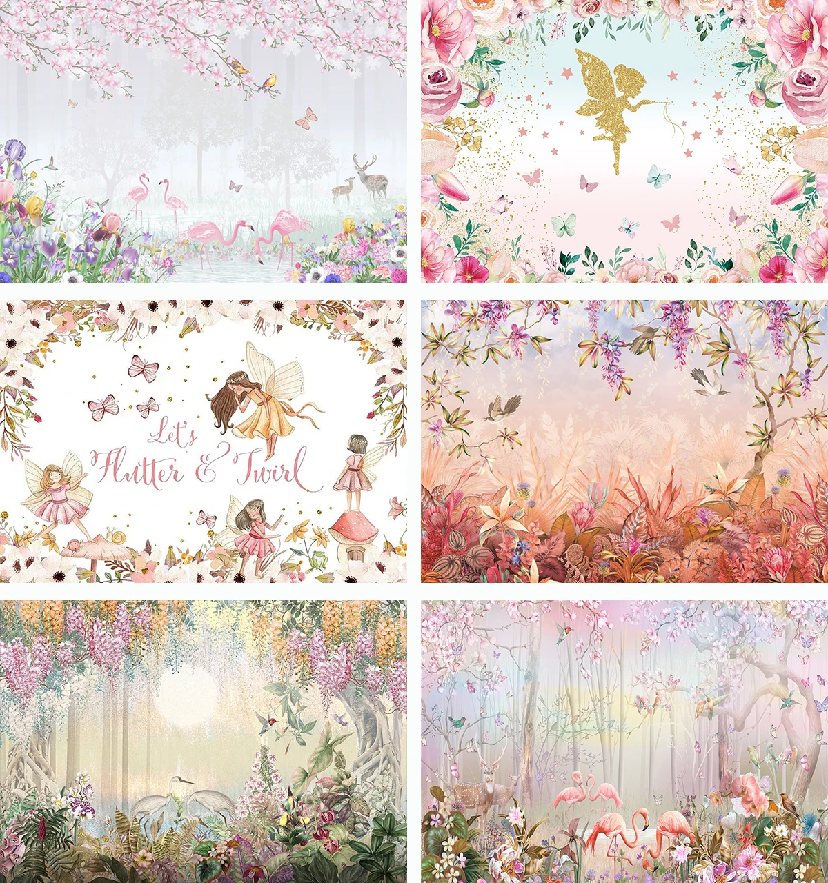 Forest Fairy Backdrop Girl Birthday Blush Pink Flowers Leaves Wonderland Birds Photography Background Princess Party Decor