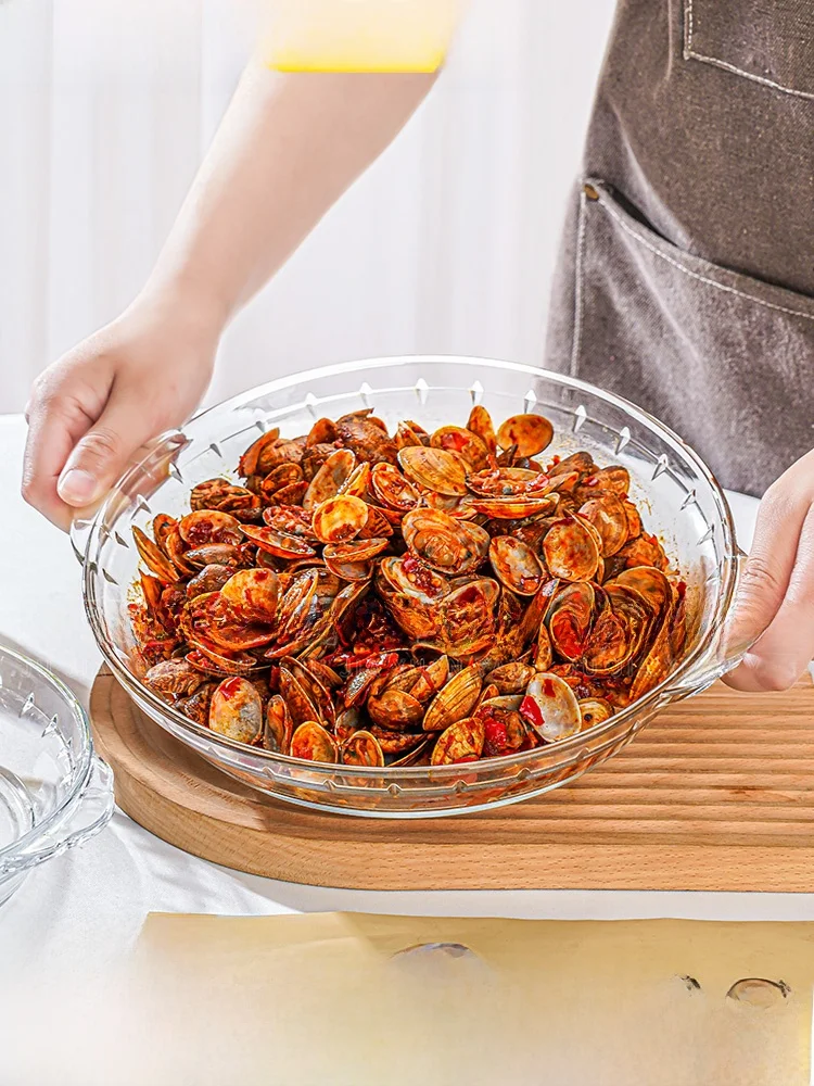 

Ele Home Use Plate for Sted Fi Dumplings Abalone Steak Microwavable Di European Sle Carved Heat Resistant Glass