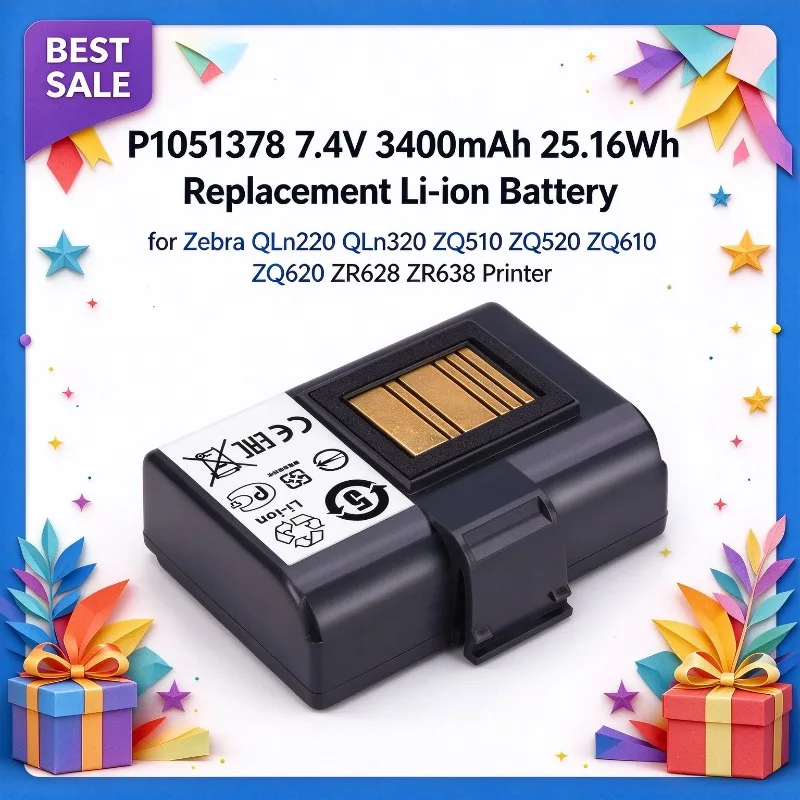 P1051378 7.4V 3400mAh 25.16Wh Replacement Li-ion Battery for Zebra QLn220 QLn320 ZQ510 ZQ520 ZQ610 ZQ620 ZR628 ZR638 Printer