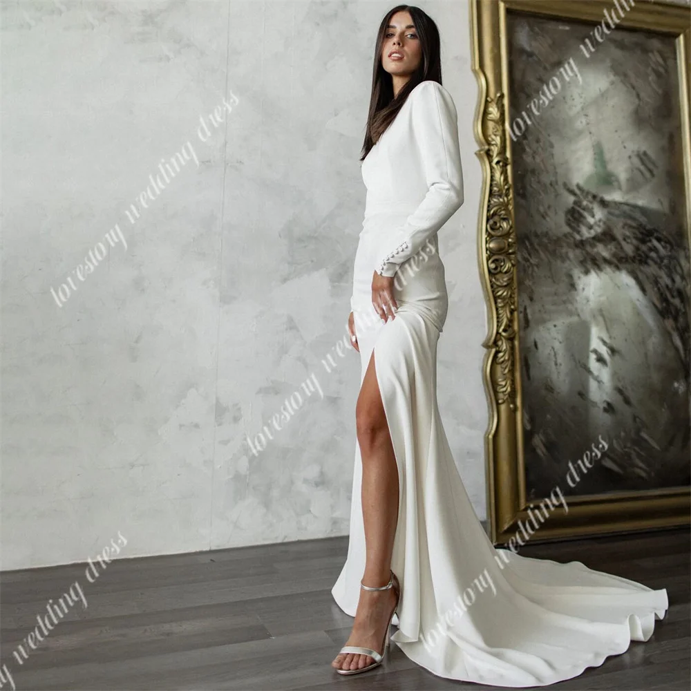 Sexy High Slit Backless Vestidos de casamento, Mangas compridas, Sereia Noiva Robes, Sereia vestido de noiva com trem