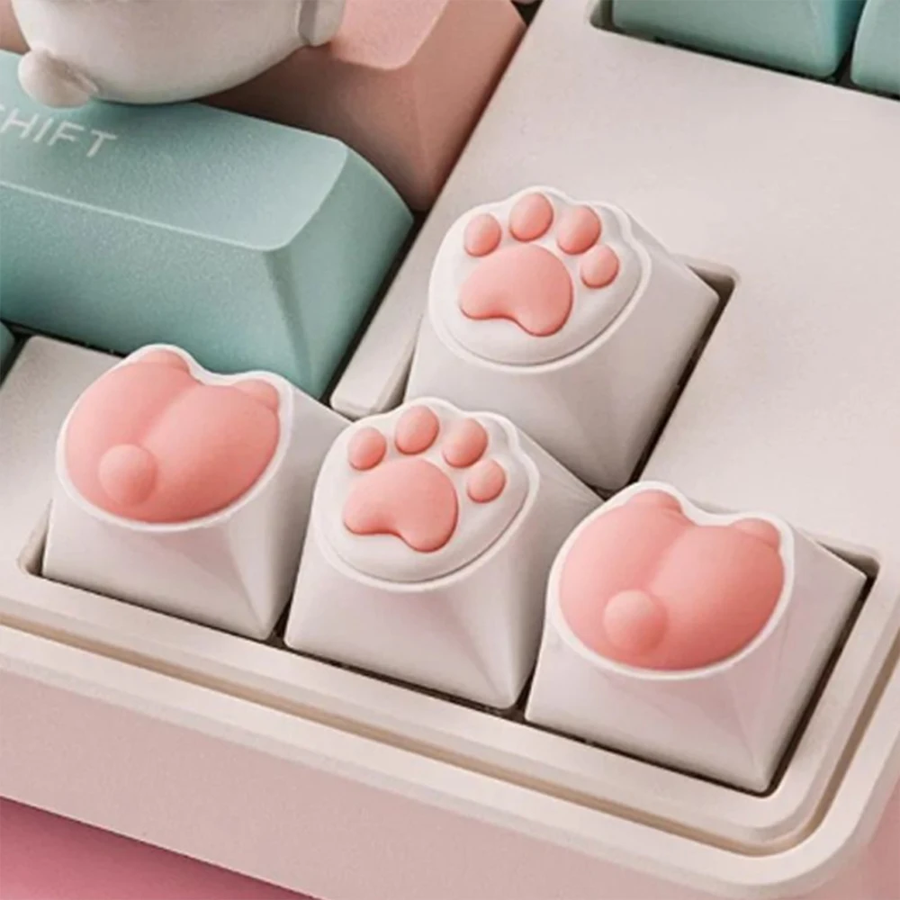 Super Cute Cat Paw Short Shaft Keycaps Rock Paper Scissors Mechanical Keyboard Keycaps Soft ABS Silicone Keyboards Accessories