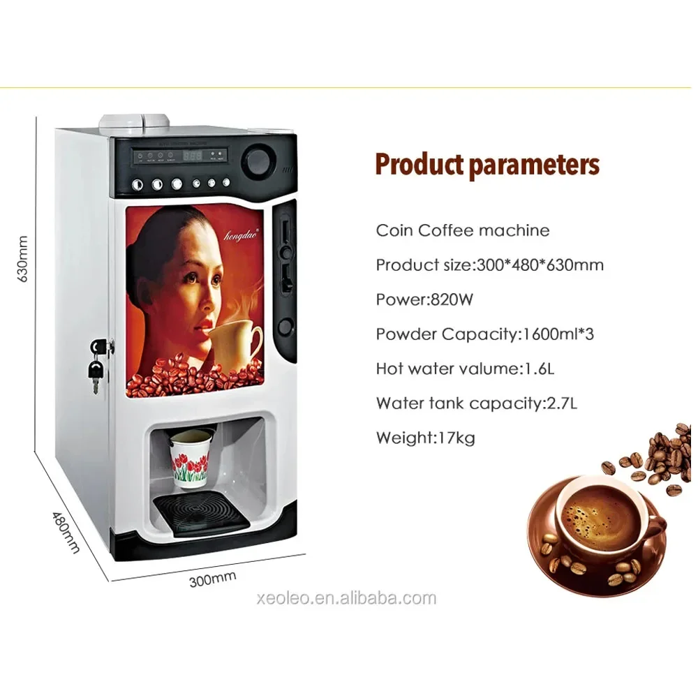 Commercial Coin Coffee Machine 3 Canisters 1600ml*3 Vending Coffee Machine Automatic Drip Coffee Making Machine 820w