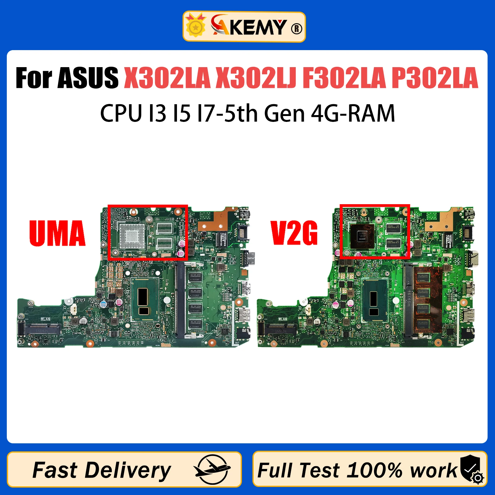 

AKEMY X302LA Laptop Motherboard For ASUS X302LJ F302LA P302LA F302LJ P302LJ Mainboard CPU I3 I5 I7-5th Gen 4G-RAM 100% Working