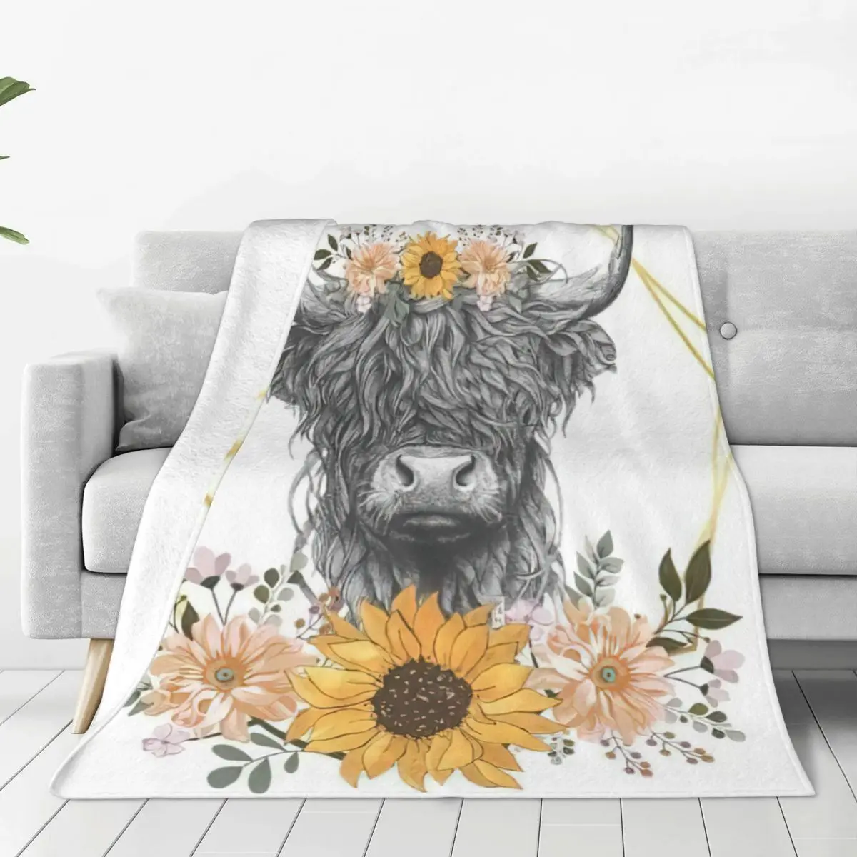 

Highland Cow Plaid Blankets Sofa Cover Flannel Spring Autumn Animal Cartoon Super Soft Throw Blanket for Home Office Rug Piece