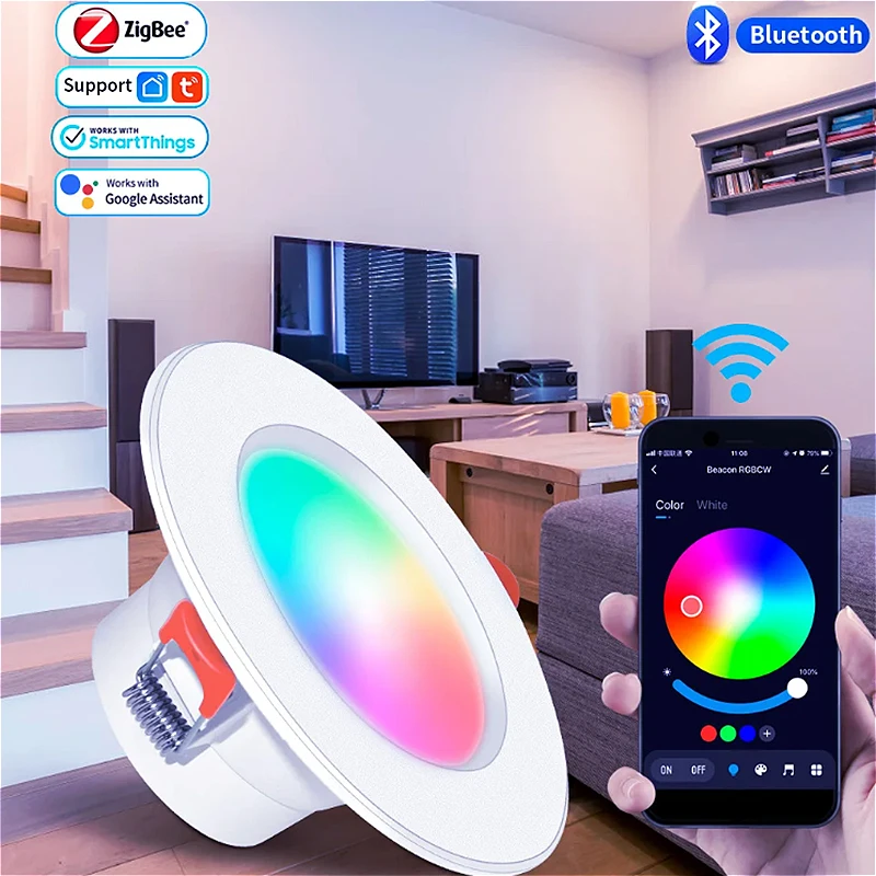 AC 85-265V Tuya Smart Downlight WiFi Bluetooth Zigbee 3.0 Recessed Spotlight 5W 7W 10W 15W APP Connection Dimming Sound Control