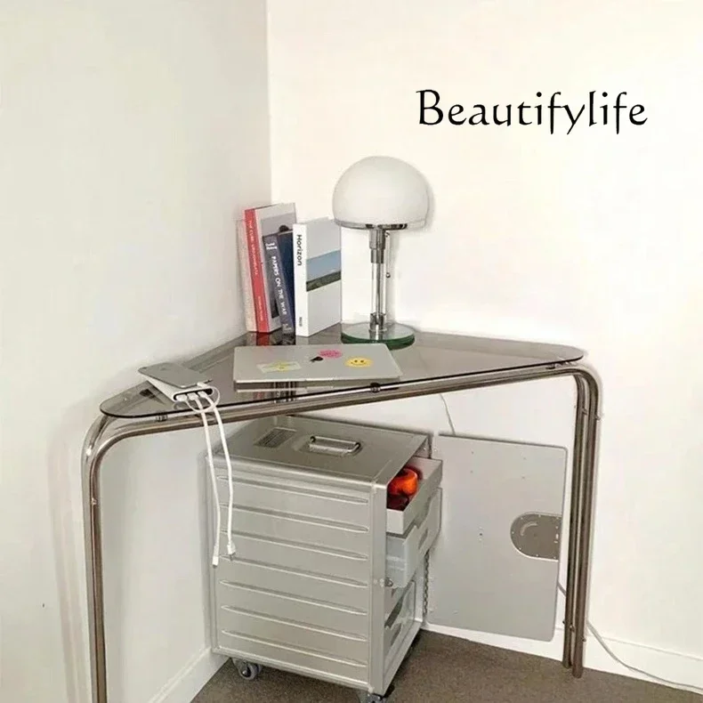 N49 X Corner Table Simple Triangle Nook Computer Electroplated Metal Small Apartment Desk Stainless Steel Light Luxury Home Furn
