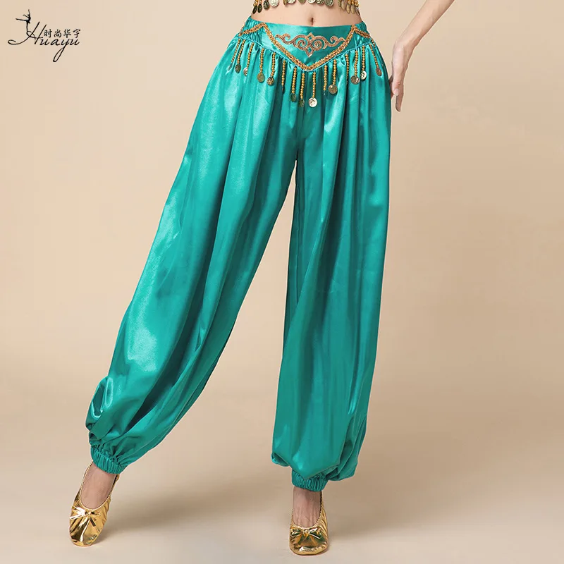 1pcs/lot woman fashion satin belly dance pants indian dance lantern dancing long pants