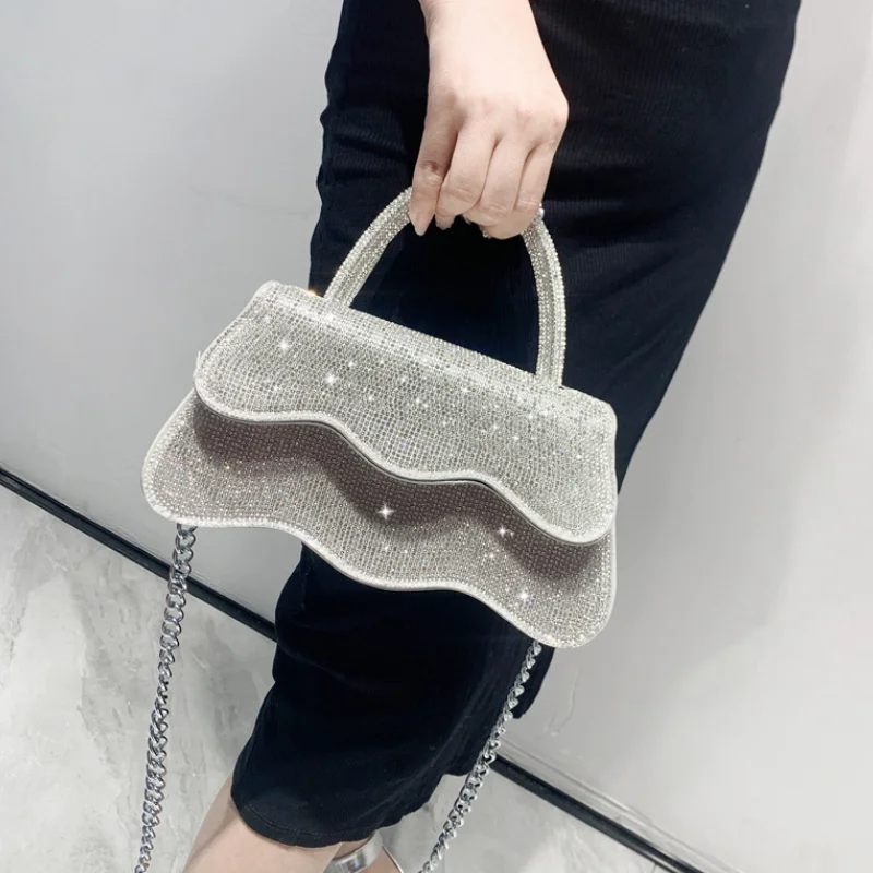 Diamond Handbags for Women 2024 Trend Fashion Evening Small Square Bag Chain Leather Commuter Party Luxury Shoulder Bag Ladies