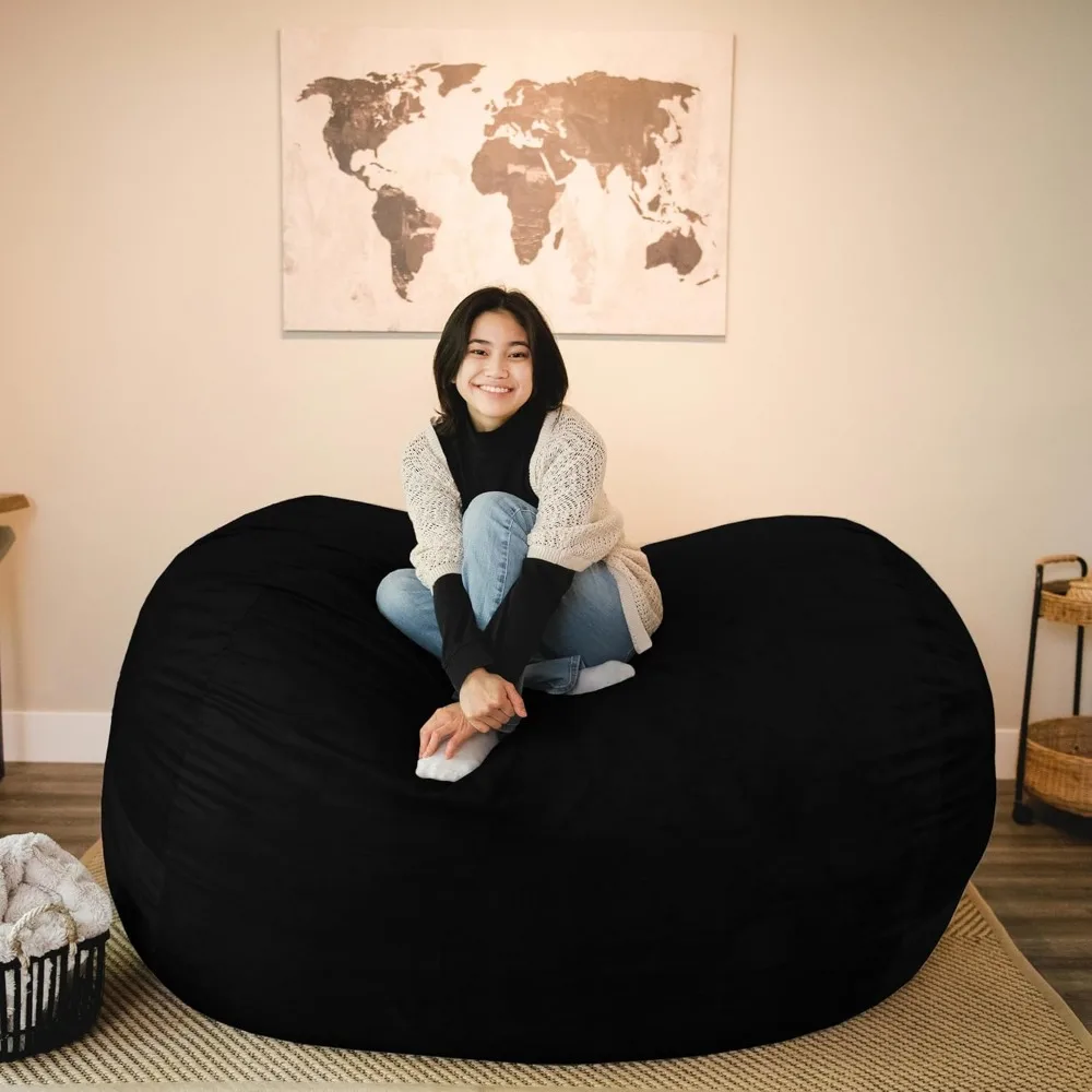 Fuf XL Foam Filled Bean Bag Chair with Removable Cover, Black Plush, Soft Polyester, 5 feet Giant