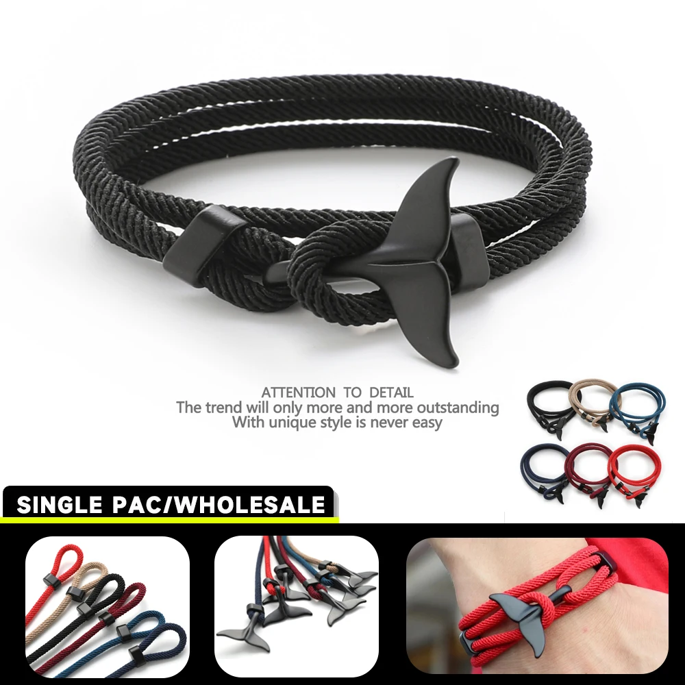 Meerlagig 4Mm Milaan Touw Viking Armband Bedels Walvis Staart/Haai/Schildpad/Manta Ray/Dolfijn Braclet Voor Mannen Polsband Sieraden