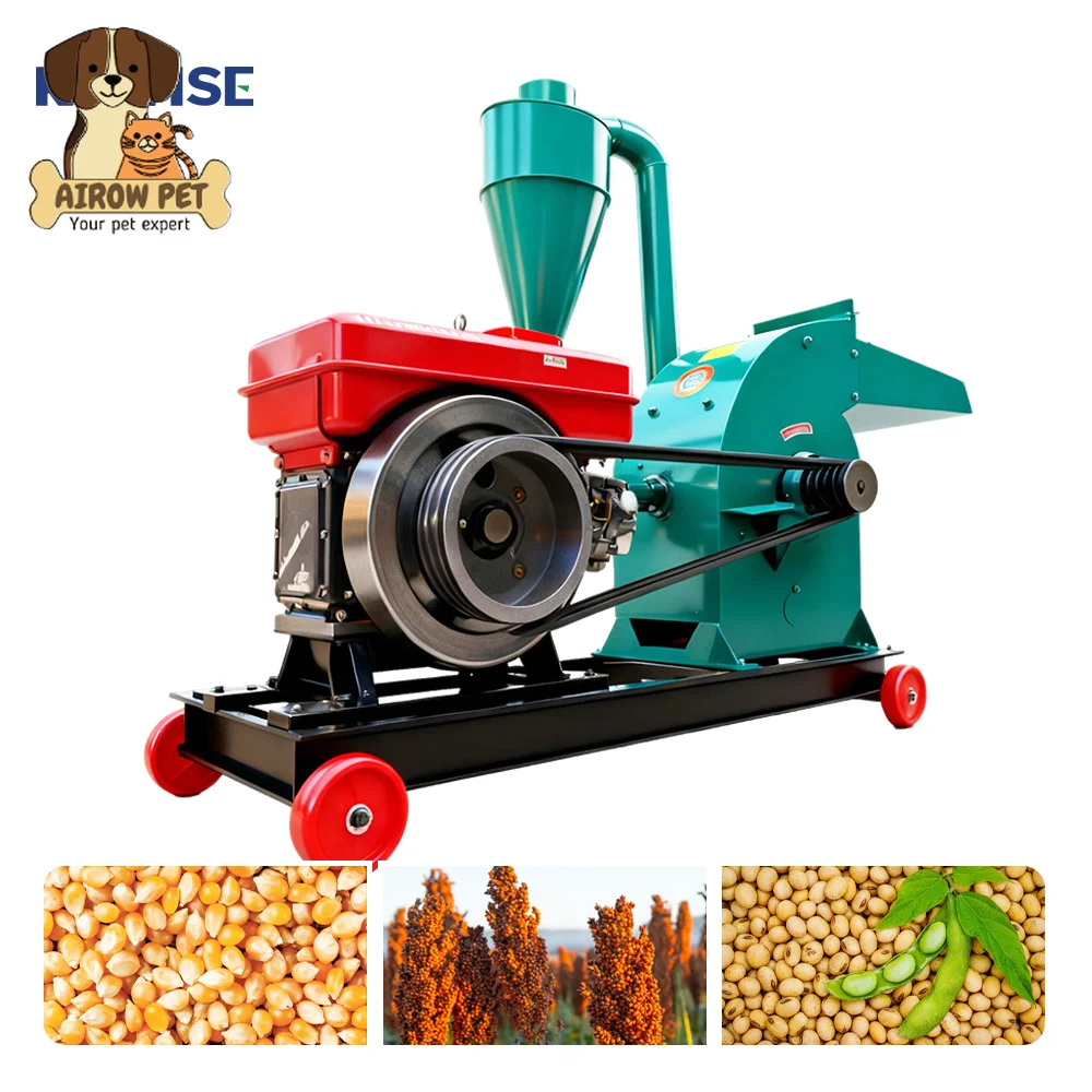 AIROW Electric and Diesel Hammer Mill for Dealers, Farm Feed Grinding and Single or Double Inlet Model Supply