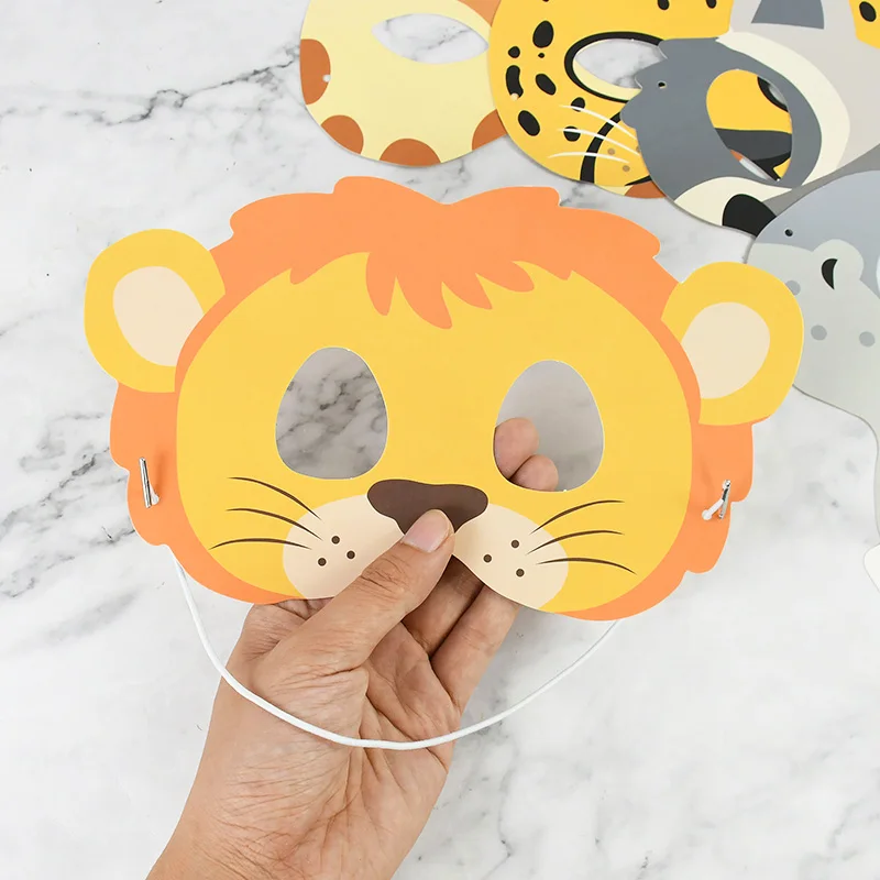 16pcs Kids Cartoon Animal Mask Jungle Tiger Monkey Puppy Cosplay Masks For Wild One Birthday Party Decor Halloween Costume Props