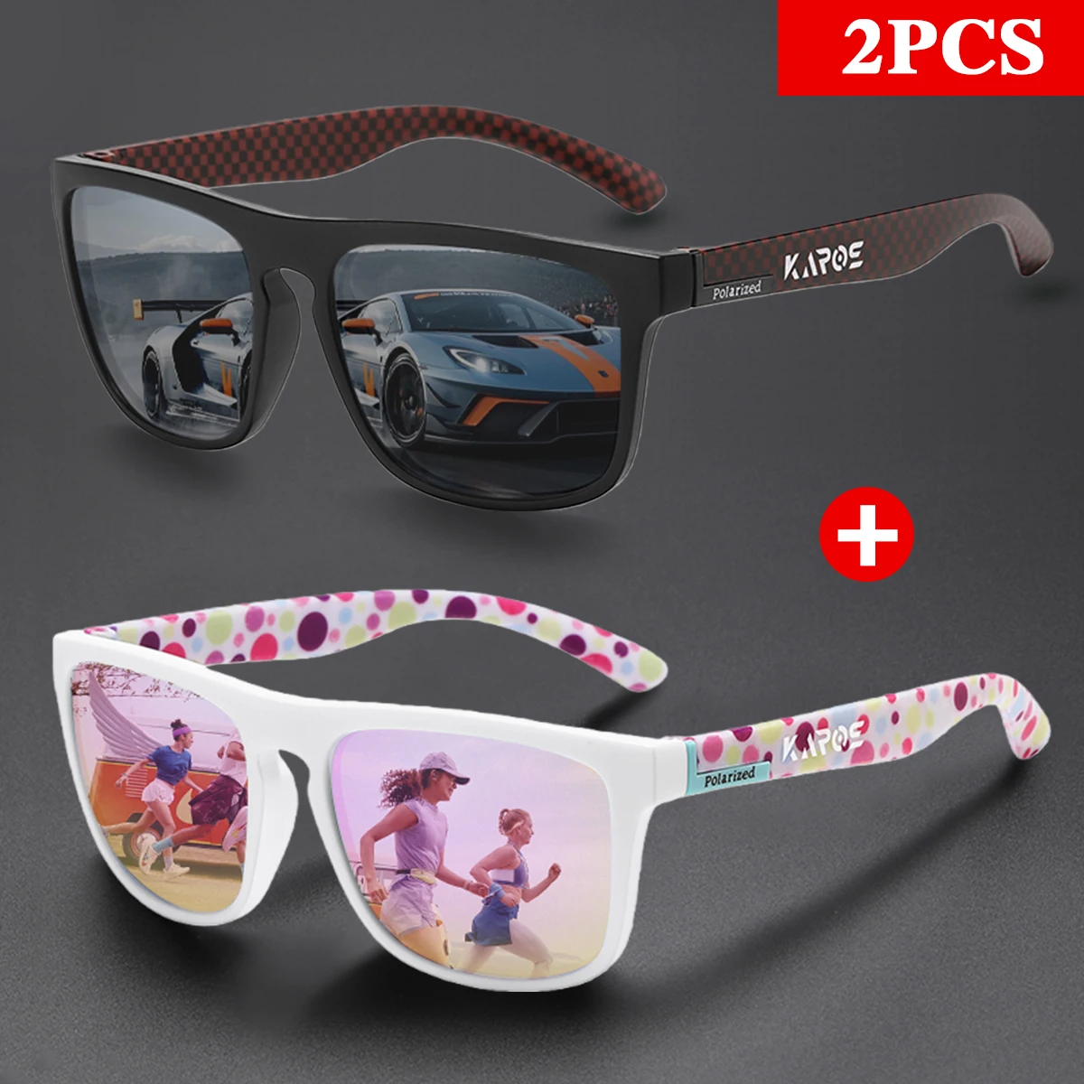 2 قطعة نظارات كارو الشمسية للجنسين الاستقطاب مرآة مربعة العلامة التجارية تصميم فاخر UV400 ظلة لصيد الأسماك القيادة ركوب الدراجات التنزه