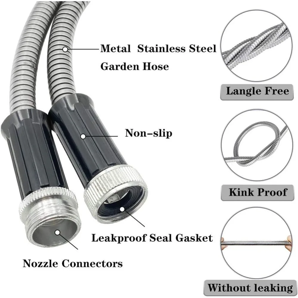 2PCS Stainless Steel Garden Hose Pipe 25/50/75/100ft US Standard Threads Automatic Scaling for All-Season Yard Lawn Car Outdoor