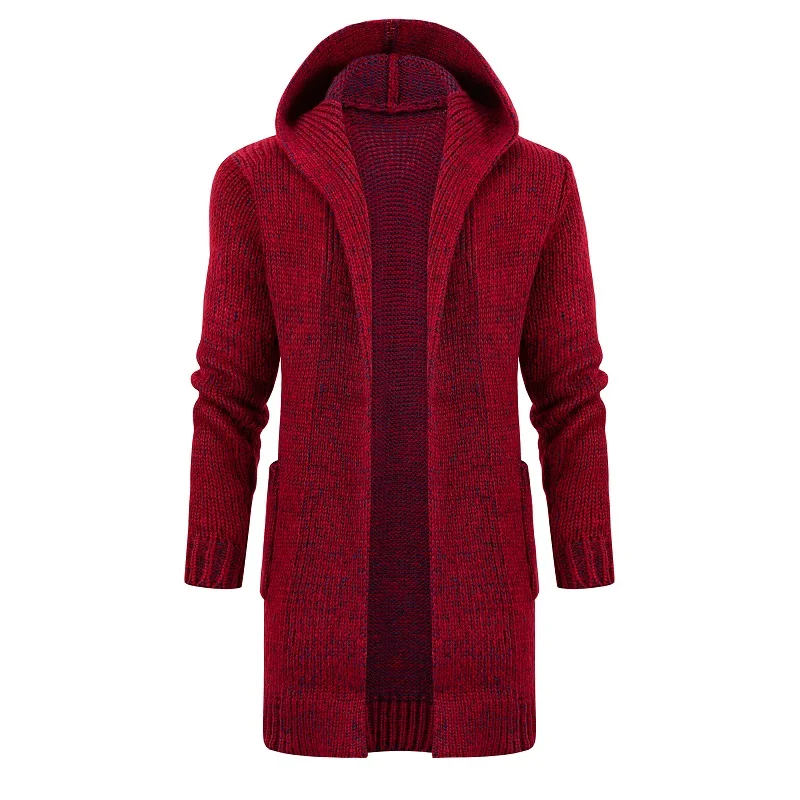 Long-term Europe and the United States long men\'s coat cardigan hooded knit cardigan