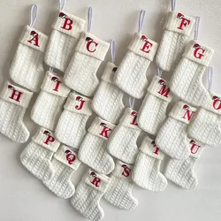 1PC A-Z Letter Hanging Christmas Stockings Knitted Socks Christmas Tree Hanging for Family Party Decoration