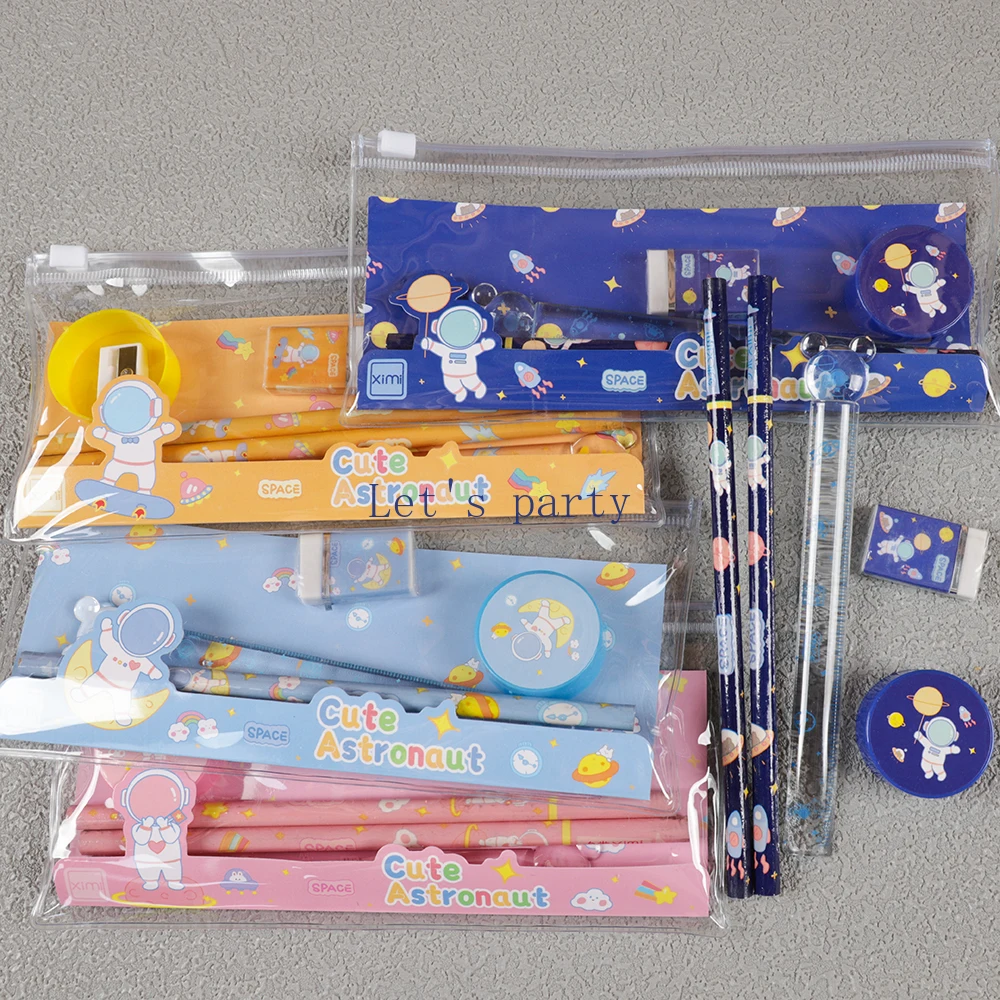 4 Sets Outer Space Astronaut Pencil Eraser Ruler Stationery Set for Kids Birthday Party Favors Back To School Gift Pinata Filler