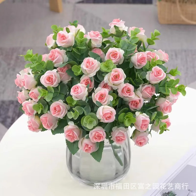 5 Forked rose Hand bouquet Bush imitation plant Fake flower Bouquet Garden Bookstore Wedding Cafe Shop Home decor