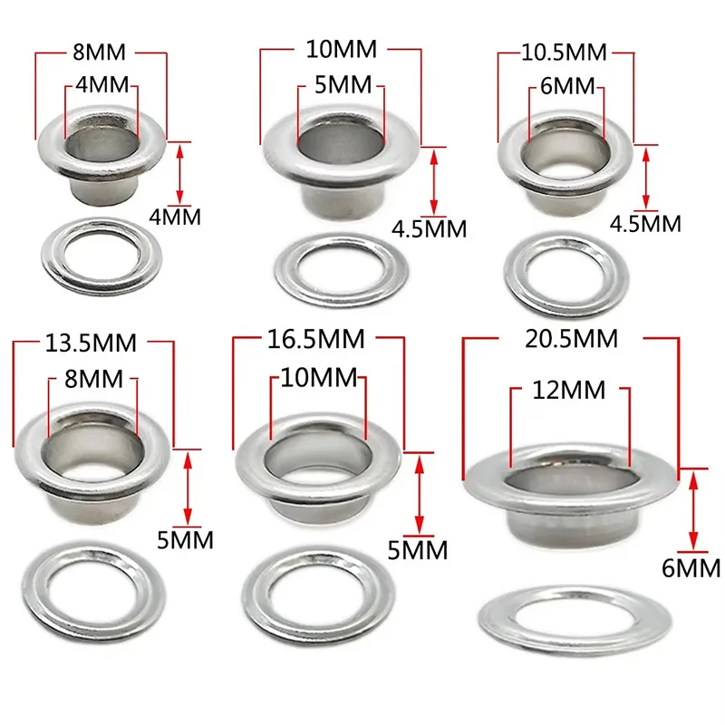 20~50Set M4~M12 Stainless Steel Eyelets  with Washer Grommet for DIY belts clothing electroplated and resistant to oxidation