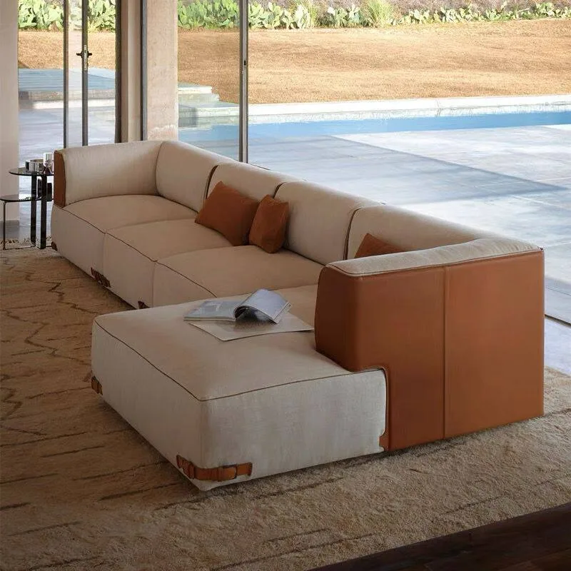 Italian minimalist villa large flat living room high-end luxury furniture, designer combination fabric sofa corner