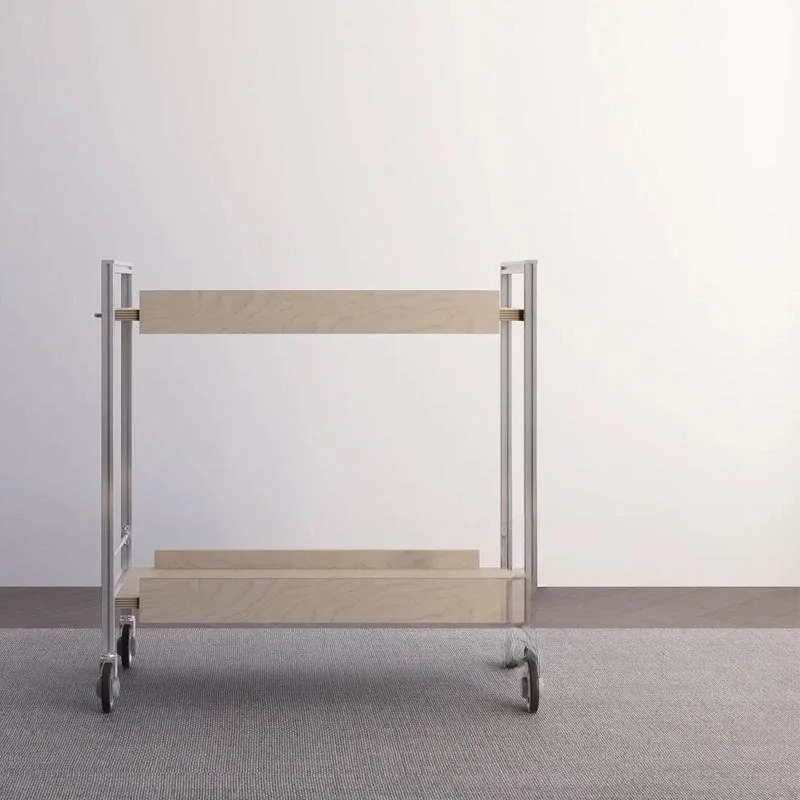 Aluminum profile trolley movable double-layer ocean plate shelf, living room sofa side storage shelf