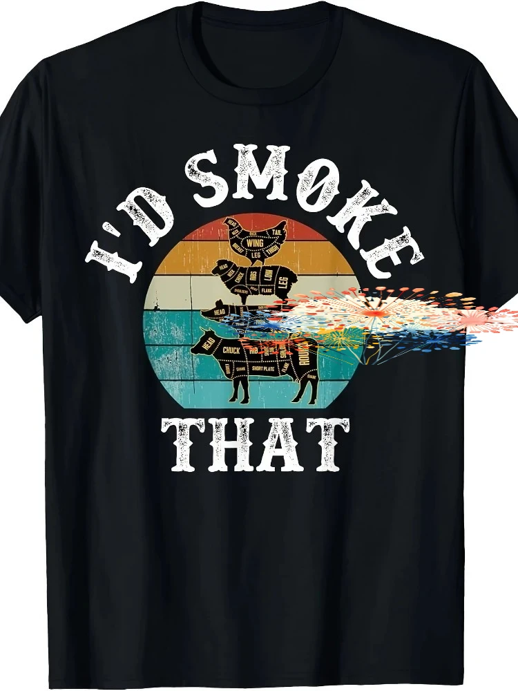 Interesting retro barbecue party smoking chef dad gift-I will smoke cotton short-sleeved round neck T-shirt