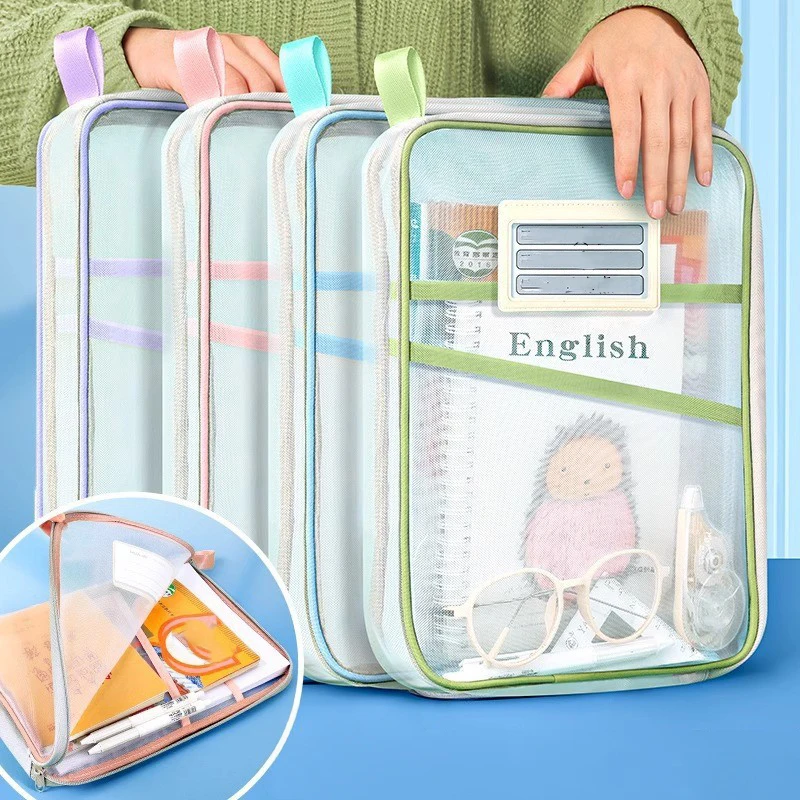 A4 Schreibwaren Lagerung Tasche Doppel-schicht Mesh Zipper Tasche Große Kapazität Organizer Ordner Schule Bürobedarf Schreibwaren Tasche