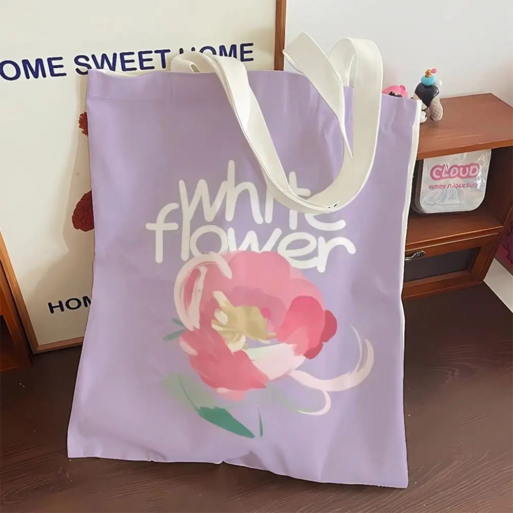 Bolso de mano Canva de gran capacidad para mujer, bolsos de hombro de flores de tulipán, bolsos de compras reutilizables versátiles, bolsos pequeños de lona frescos