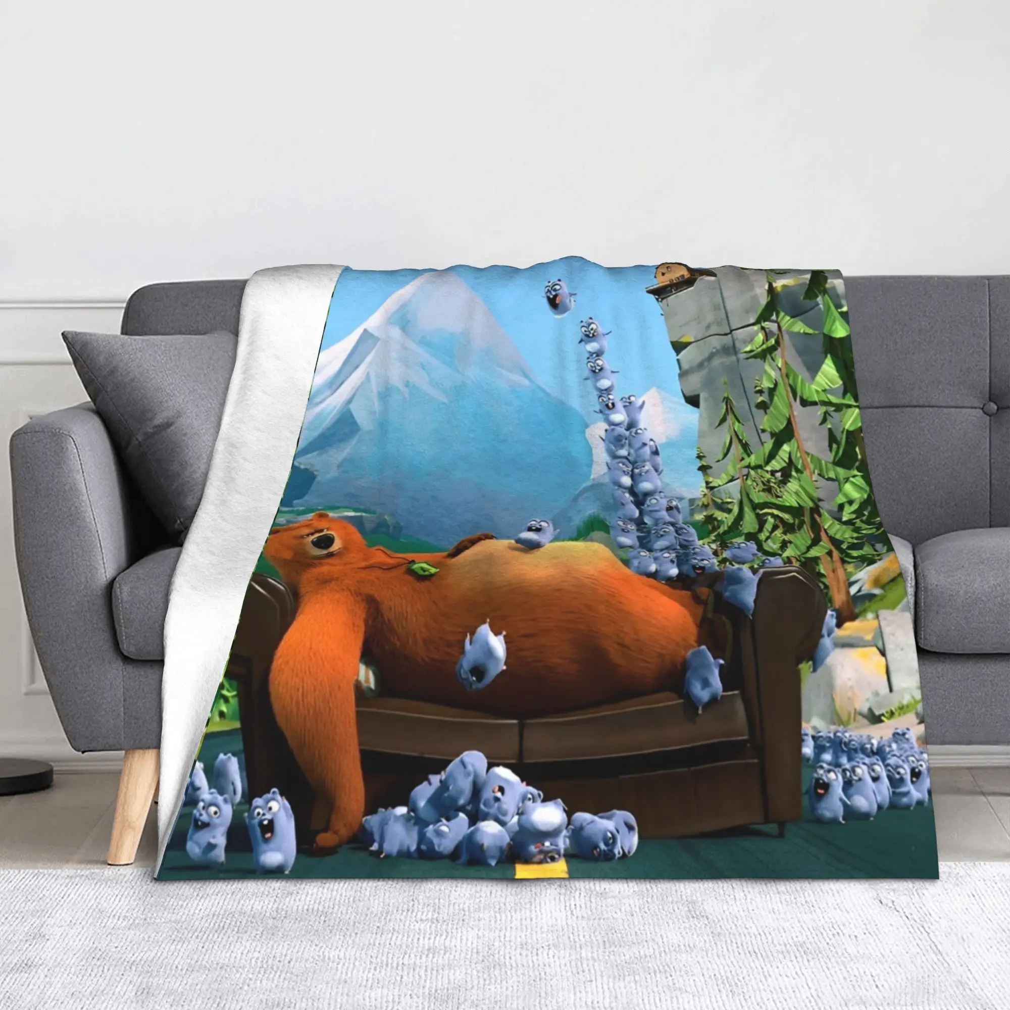 

Grizzy Tabodi Blanket Cover Fleece Cartoon Super Warm Throw Blanket for Airplane Travel Bedroom Quilt