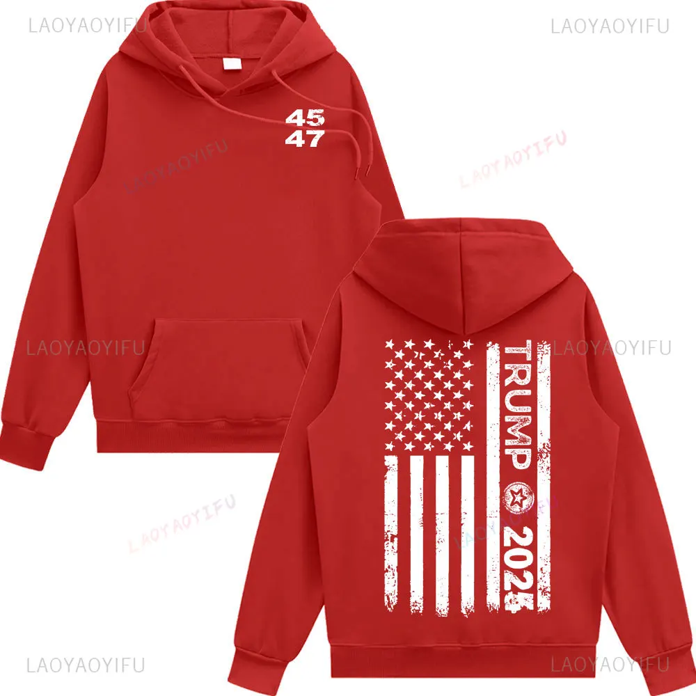 Trump 2025 US Flag Take America Back Trump Flag 45 47 Pullover Hoodie Coat Men Clothing Fashion MAGA Campaign Hooded Sweatshirt